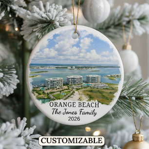 Personalised Orange Beach Ornament, Custom Alabama Ceramic Tree Decoration