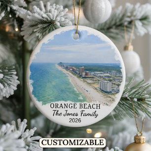 Personalised Orange Beach Ornament, Custom Alabama Ceramic Tree Decoration
