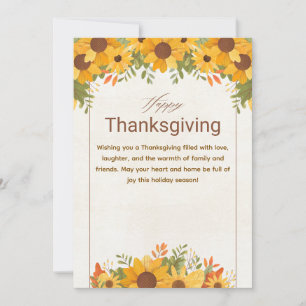 Personalised Orange Beige Floral Thanksgiving Holiday Card