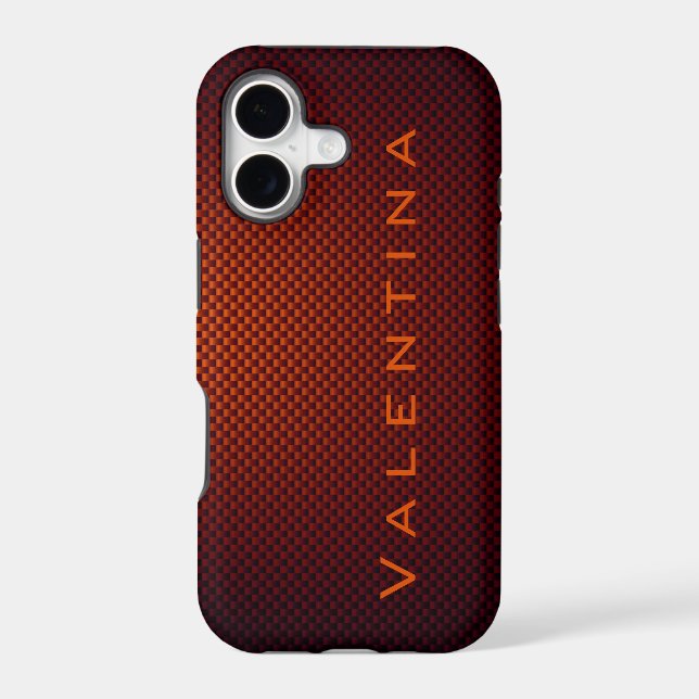 Personalised Orange Black carbon fibre patterned (Back)