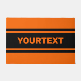 Personalised Orange Black Racing Stripes Doormat