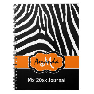 Personalised Orange Black White Zebra Journal