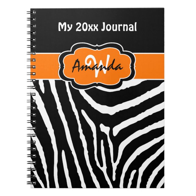 Personalised Orange Black White Zebra Journal 2 (Front)
