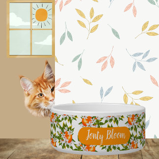 Personalised Orange Blossom Floral Pet Bowl