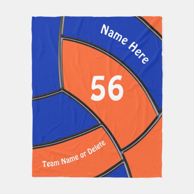 Personalised Orange Blue Volleyball Throw Blankets (Front)