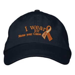 Personalised Orange Cancer Hope Ribbon Your Text Embroidered Hat
