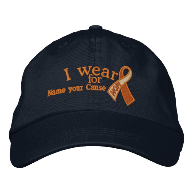 Personalised Orange Cancer Hope Ribbon Your Text Embroidered Hat (Front)