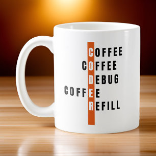 Personalised Orange Coffee Debug Refill Coder Mug