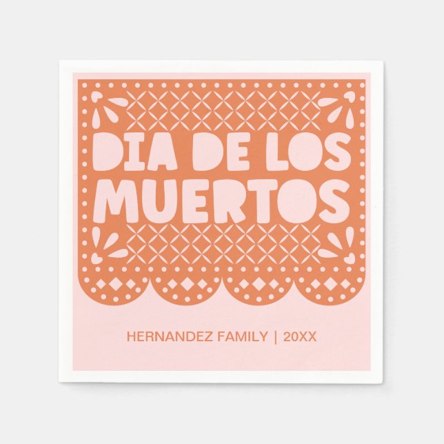 Personalised Orange Dia de los Muertos Napkins (Front)
