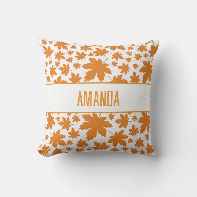 Personalised Orange Farmhouse Fall Leaves Cushion (Front)