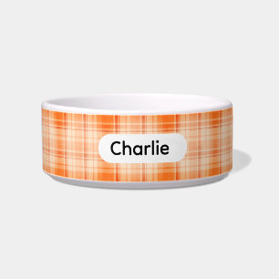 Personalised Orange Farmhouse Style Plaid Pet Bowl