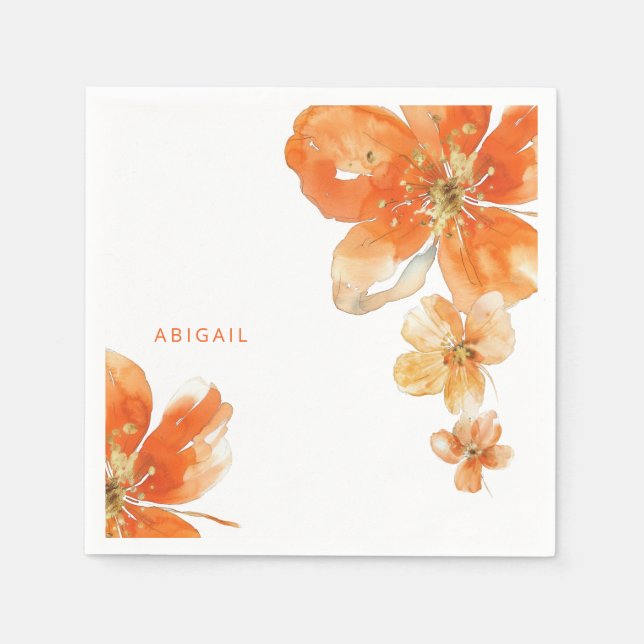 Personalised Orange Floral Bridal Shower Cocktail Napkin (Front)