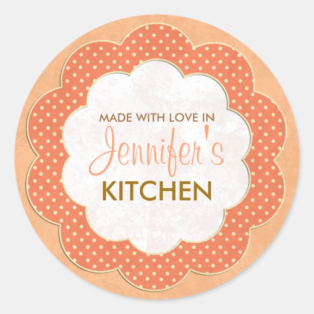 Personalised Orange Floral Dot Canning Stickers (Front)