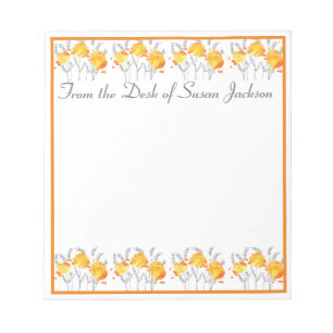 Personalised Orange Floral From the Desk Notepad
