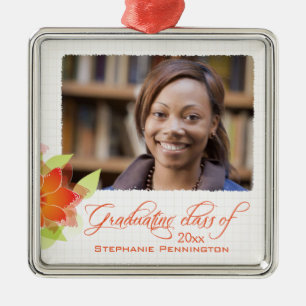 Personalised orange floral photo graduation metal tree decoration