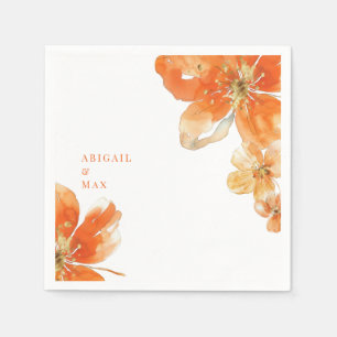 Personalised Orange Floral Wedding Cocktail Napkin