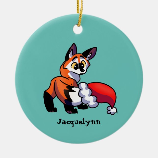 Personalised Orange Fox Christmas Ornament (Front)