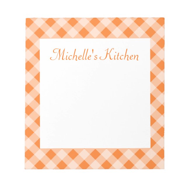 Personalised Orange Gingham Notepad (Front)