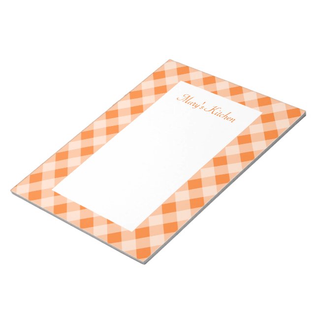Personalised Orange Gingham Notepad (Angled)