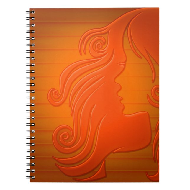 Personalised Orange Gold Woman Face Hair Girly Notebook (Front)