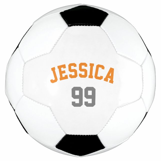 Personalised Orange Grey Name Number Minimalist Football (Front)