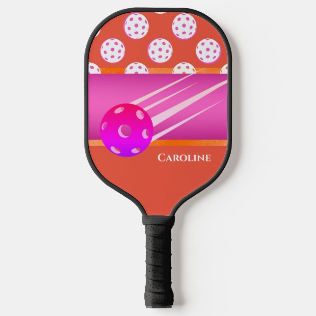 Personalised Orange & Hot Pink Pickleball Paddle (Front)