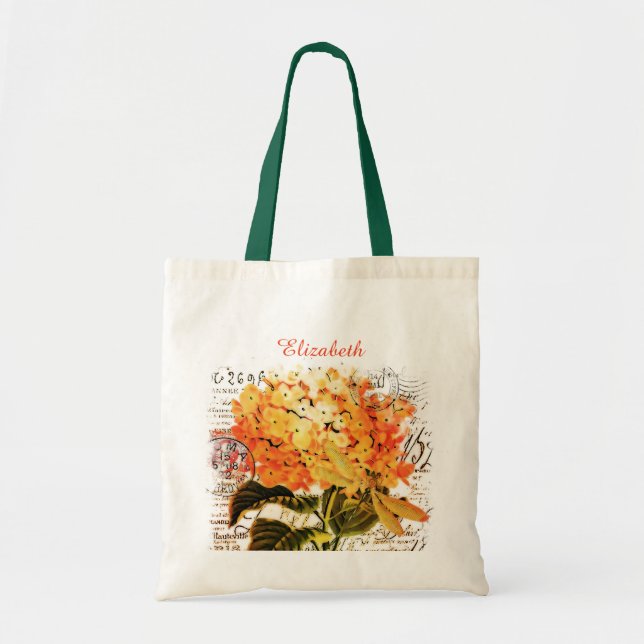 Personalised Orange hydrangea and dragonfly Tote B Bag (Front)