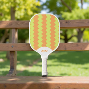 Personalised Orange Lime Green Retro Wavy  Pickleball Paddle