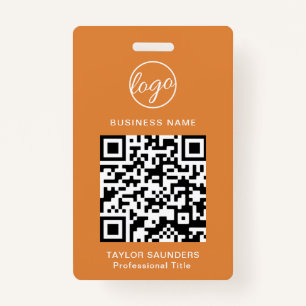 Personalised Orange Logo QR Code Employee ID ID Badge