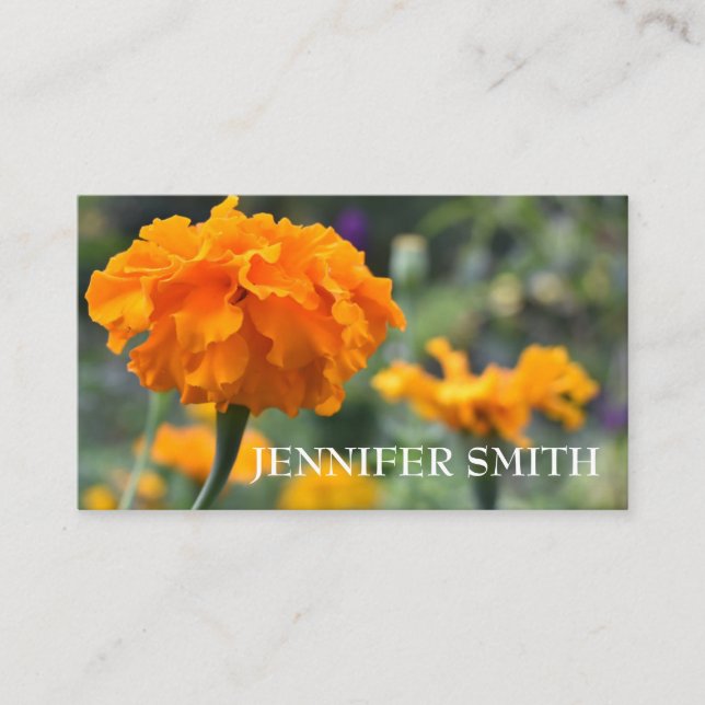 Personalised Orange Marigold Nature Floral Flower Business Card (Front)
