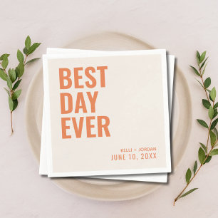 Personalised Orange Modern Best Day Ever Wedding Napkin