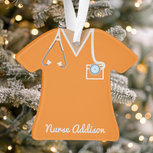 Personalised Orange Nurse Scrubs Nursing Gift Ornament