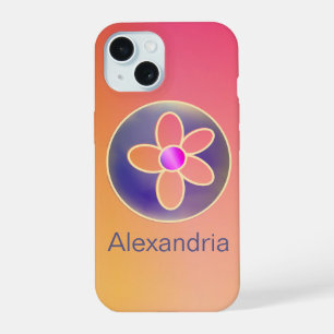Personalised Orange Ombre Retro Floral iPhone 15 Case