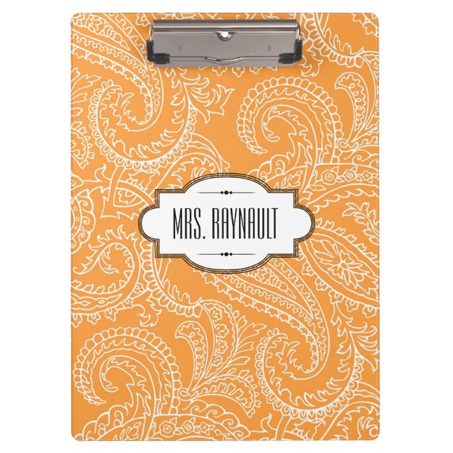 Personalised Orange Paisley Clipboard (Front)