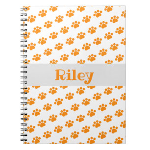 Personalised Orange Paw Print Pattern Notebook