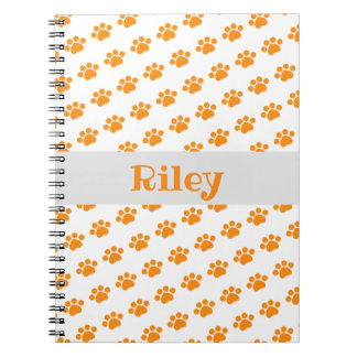 Personalised Orange Paw Print Pattern Notebook
