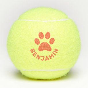 Personalised Orange Paw Print Pet Name Dog  Tennis Balls