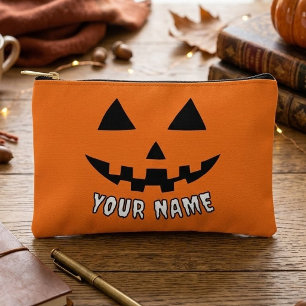 Personalised Orange Pumpkin Halloween Your Name Accessory Pouch