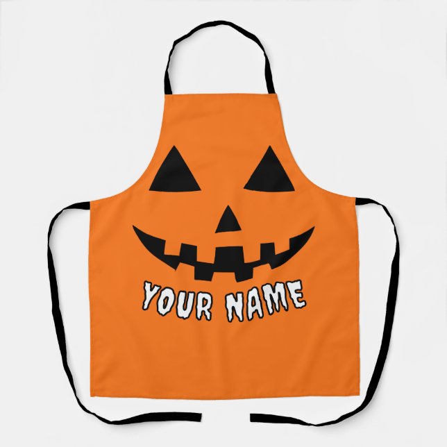 Personalised Orange Pumpkin Halloween Your Name Apron (Front)