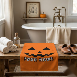 Personalised Orange Pumpkin Halloween Your Name Bath Towel