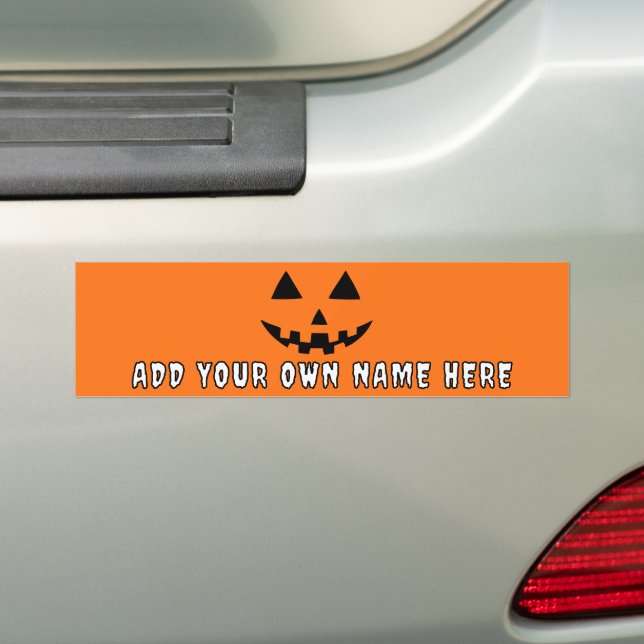 Personalised Orange Pumpkin Halloween Your Name Bumper Sticker (On Car)