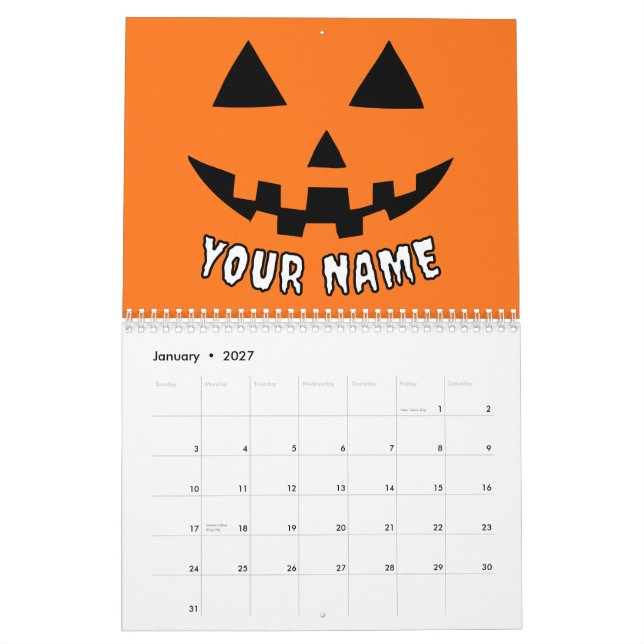 Personalised Orange Pumpkin Halloween Your Name Calendar (Jan 2027)