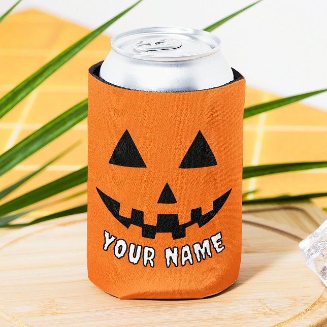 Personalised Orange Pumpkin Halloween Your Name Can Cooler (Creator Uploaded)