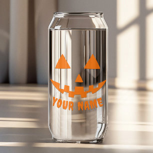 Personalised Orange Pumpkin Halloween Your Name Can Glass