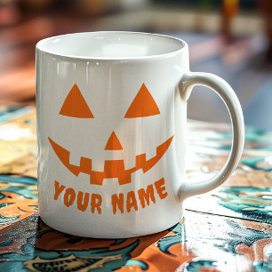 Personalised Orange Pumpkin Halloween Your Name Coffee Mug