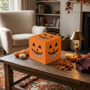 Personalised Orange Pumpkin Halloween Your Name Cube