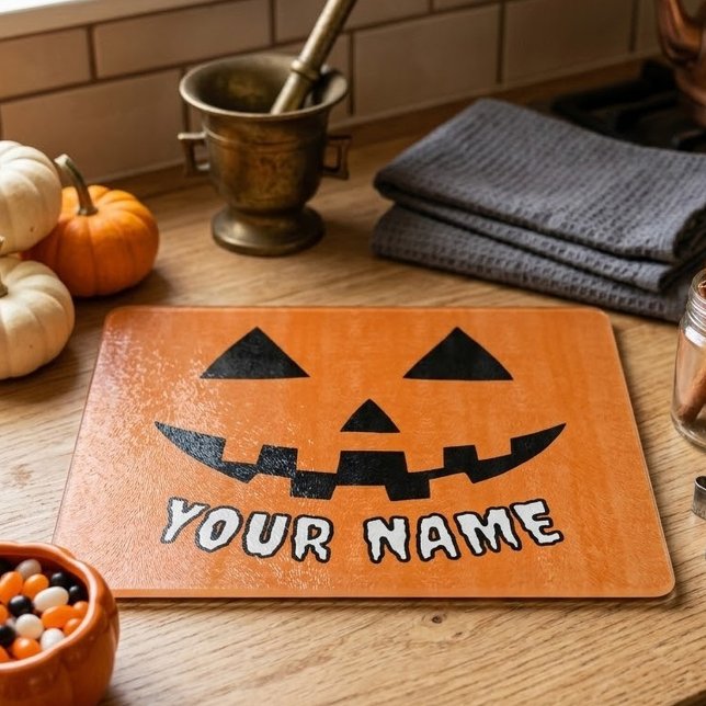 Personalised Orange Pumpkin Halloween Your Name Cutting Board (Creator Uploaded)