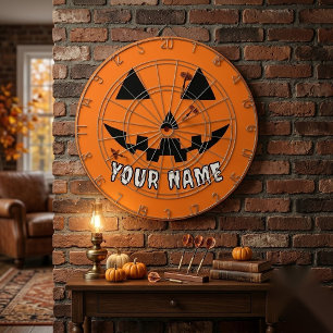 Personalised Orange Pumpkin Halloween Your Name Dartboard