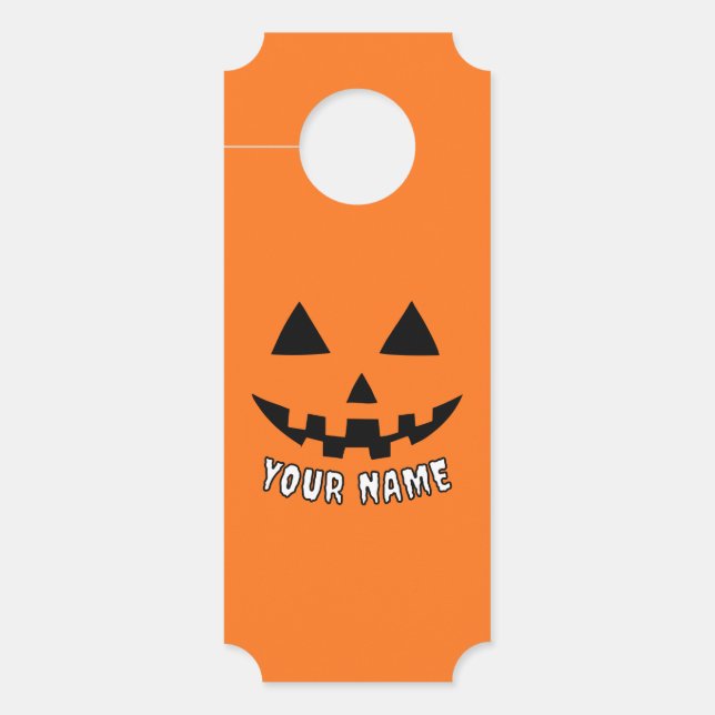 Personalised Orange Pumpkin Halloween Your Name Door Hanger (Front)