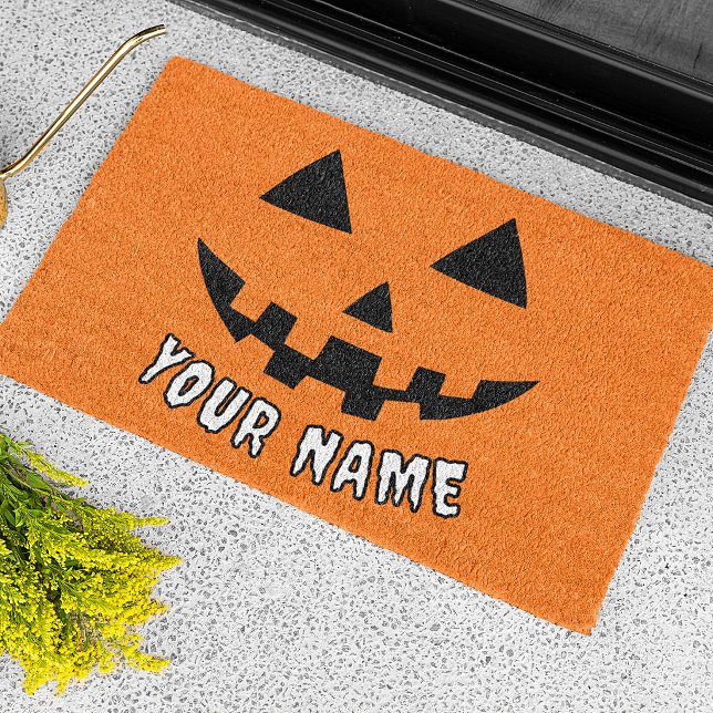 Personalised Orange Pumpkin Halloween Your Name Doormat (Creator Uploaded)